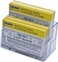 Suport plastic transparent de birou pentru 2 seturi carti vizita Kejea KJ-K-053