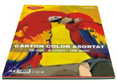 Carton color asortat 5 culori intens, A4, 160g/mp, 30coli/top, Daco