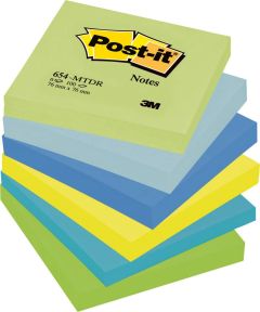 Notes autoadeziv 76mm x 76mm, 100 file/buc, 6buc/set, culori asortate neon (verde, albastru, galben)