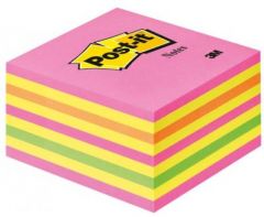 Notes autoadeziv cub 76mm x 76mm, 450 file/set, culori neon (roz, galben, portocaliu, verde), Post-i