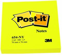 Notes autoadeziv 76mm x 76mm, 100 file/buc, galben neon, Post-it 3M