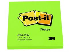 Notes autoadeziv 76mm x 76mm, 100 file/buc, verde neon, Post-it 3M