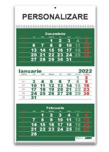 Calendar triptic de perete 33cm x 48cm, verde, Clasic 2 CR