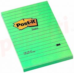 Notes autoadeziv liniat 102mm x 152mm, 100 file/buc, verde neon, Post-it 3M