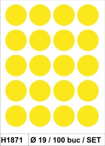 Etichete autoadezive galben, rotunde, diam.19mm, 100buc/set, H1871 HERMA