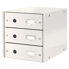 Suport carton laminat cu 3 sertare pentru documente, alb, WOW Click&Store Leitz