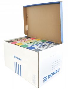 Container arhivare cutii de arhivare, cu capac, 558x315x370mm, albastru/alb, Donau