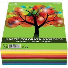 Hartie colorata asortata 10 culori, 75g/mp, 500coli/top, Ecada, EC62802
