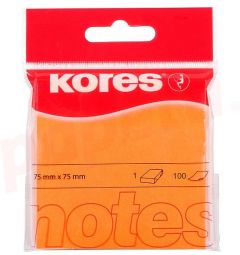 Notes autoadeziv 76mm x 76mm, 100 file/buc, portocaliu neon, Kores