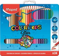 Creioane colorate in cutie metal 24culori/set, Color Peps Star Maped