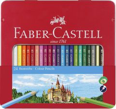 Creioane colorate in cutie metal 24culori/set, Faber Castell-FC115824
