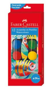 Acuarele pe baza de apa, 12 culori, pastila 30mm, pensula, 125012 Faber Castel
