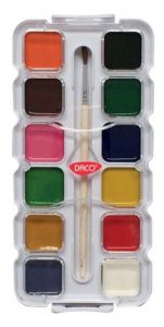 Acuarele semi-uscate pe baza de apa, 12 culori, pastila 28 x 28mm, pensula, AR127 Daco