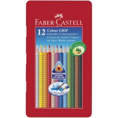 Creioane colorate in cutie metal 12culori/set, Grip 2001 Faber Castell-FC112413
