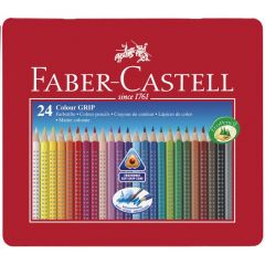 Creioane colorate in cutie metal 24culori/set, Grip 2001 Faber Castell-FC112423