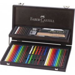 Creioane colorate, in cutie lemn, compendiu, 54 piese/set, Art&Graphic, Faber Castell-FC110088