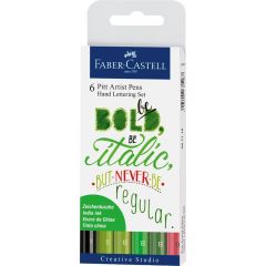 Permanent marker pentru caligrafie, 6culori/set, tonuri de verde, Pitt Artist Pen, Faber Castell-FC2