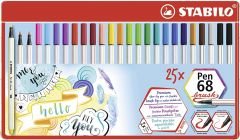 Carioca 25 culori/set, varf tip pensula, cutie metalica, Pen 68 Stabilo