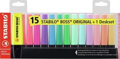 Textmarker 15 culori/set, suport, Boss Original Stabilo, SW7015