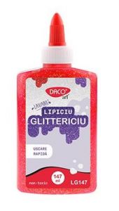 Adeziv lichid 147ml, rosu, Lipiciu glittericiu Daco