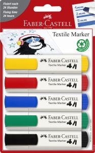 Permanent marker pentru textile 5buc/set, varf tesit, Faber Castel