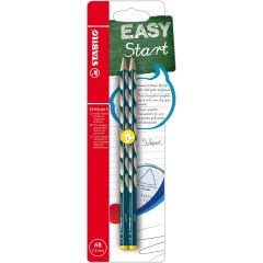 Creion fara guma, 2buc/set, corp verde inchis, pt. stangaci, S EasyGraph Stabilo