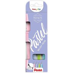 Marker pentru caligrafie, 4culori/set, culori pastel, Brush Pen Touch Pentel-PESES15P4