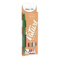 Marker pentru caligrafie, 4culori/set, culori pastel din natura, Brush Pen Touch Pentel-PESES15N4