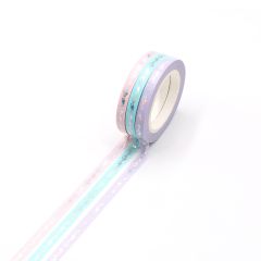 Banda adeziva color 5mm x 10m, 3buc/set, bleu, turcoaz, roz cu model argintiu, Washi