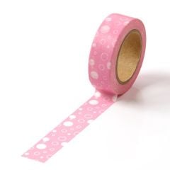 Banda adeziva color 15mm x 10m, roz cu buline albe, Washi