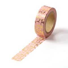 Banda adeziva color 15mm x 10m, roz cu insertii aurii, Washi