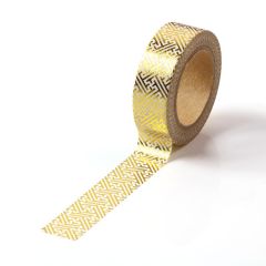Banda adeziva color 15mm x 10m, alb cu labirint auriu, Washi