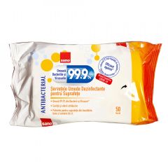 Servetele umede dezinfectante pentru suprafete, 50buc/set, 99,9% Sano
