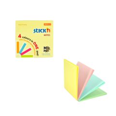 Notes autoadeziv 76mm x 76mm, 100 file/buc, 4 culori pastel, Stickn HO-21574