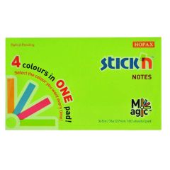 Notes autoadeziv 127mm x 76mm, 100 file/buc, 4 culori neon, Stickn HO-21573