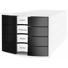 Suport plastic cu 4 sertare pentru documente, alb/negru, Impuls Han