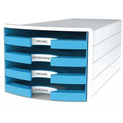 Suport plastic cu 4 sertare pentru documente (open), alb/albastru deschis, Impuls Han