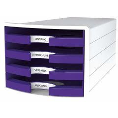 Suport plastic cu 4 sertare pentru documente (open), alb/violet, Impuls Han