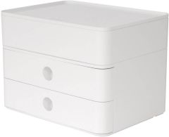 Suport cu 2 sertare pentru documente si cutie accesorii, alb snow, Allison Smart Box Plus Han
