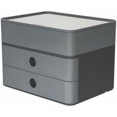 Suport cu 2 sertare pentru documente si cutie accesorii, gri granite, Allison Smart Box Plus Han