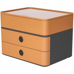Suport cu 2 sertare pentru documente si cutie accesorii, maro caramel, Allison Smart Box Plus Han