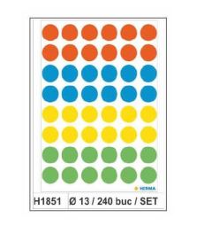 Etichete autoadezive culori mix, rotunde, diam.13mm, 240buc/set, H1851 HERMA