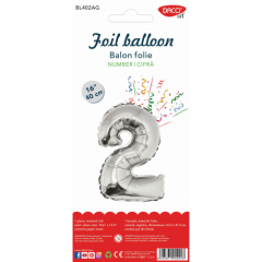 Balon din folie, cifra 2, 40cm, argintiu, Daco