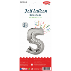 Balon din folie, cifra 5, 40cm, argintiu, Daco