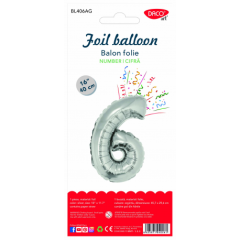 Balon din folie, cifra 6, 40cm, argintiu, Daco