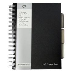 Caiet cu spira A5, 125file, matematica, coperta PP, 3 separatoare, Black Project Book PUKKA PAD