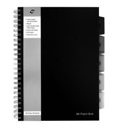Caiet cu spira A4, 125file, dictando, coperta PP, 5 separatoare, Black Project Book PUKKA PAD