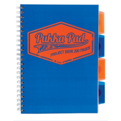 Caiet cu spira B5, 100file, matematica, 4 separatoare, coperta PP albastra, Project Book Neon PUKKA 