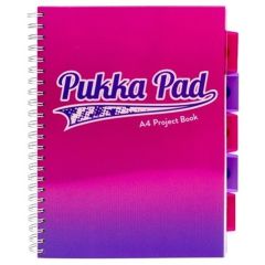 Caiet cu spira A4, 100file, matematica, 5 separatoare, coperta PP roz, Project Book Fusion PUKKA PAD