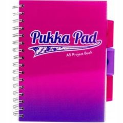 Caiet cu spira A5, 100file, matematica, 3 separatoare, coperta PP roz, Project Book Fusion PUKKA PAD